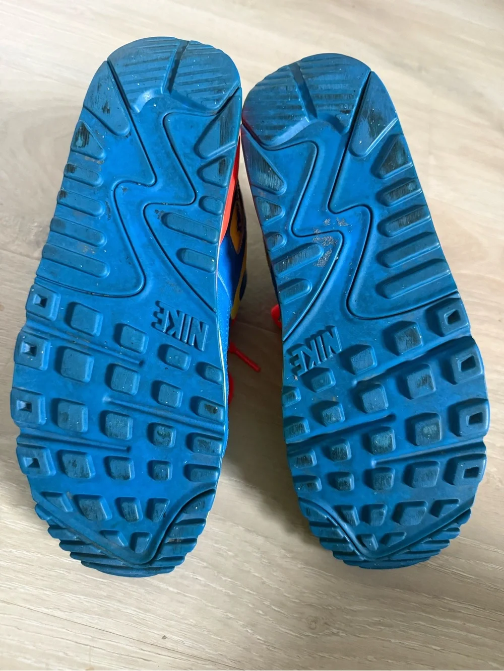 Nike Kids Sneakers - Bright Blue with Neon Yellow & Orange Accents 6.5 Y 8 women